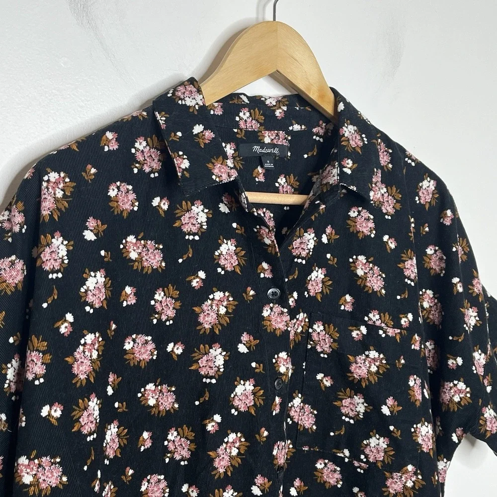 Madewell Floral Corduroy Shirt Womens Size Small Short Sleeve Cottagecore Boho - Picture 2 of 8